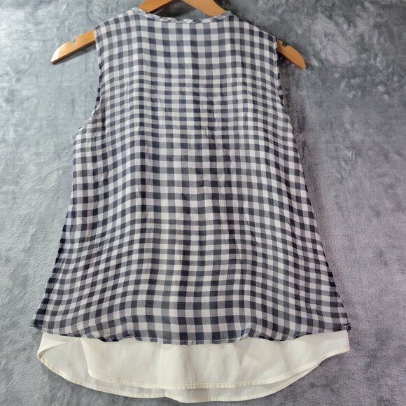 JCrew Women Silk Gingham Popover Top 6 Black White Check Sleeveless Quiet Luxury - Picture 7 of 12